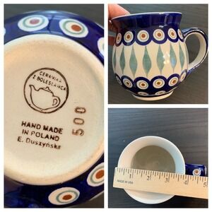 Ceramika z Boleslawca Polish Pottery Bubble Mug Peacock Eye E. Duszynska Poland